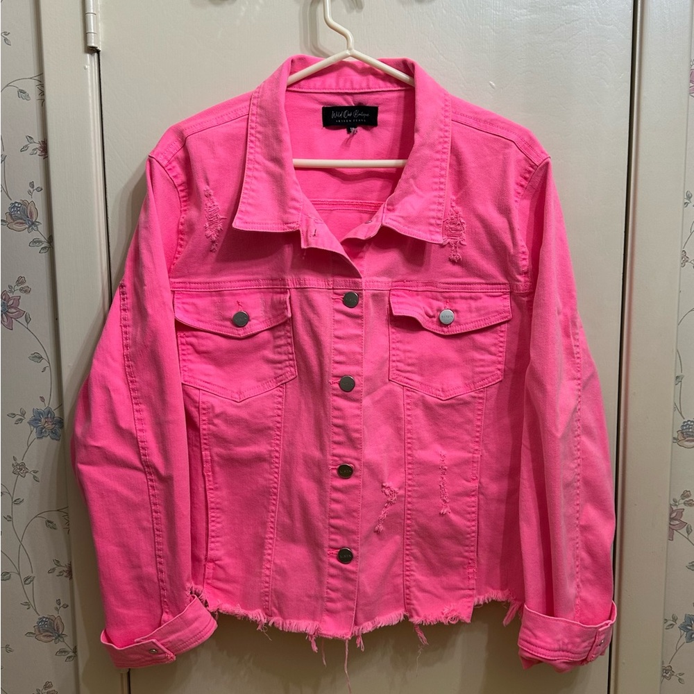 RISEN LOS ANGELES Neon Vibrant Pink Denim Jacket SZ 3XL